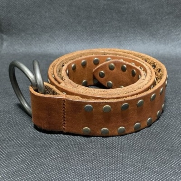 Women\'s Brown Studded Leather Belt Double D-Ring Buckle Gap Size S main image 8